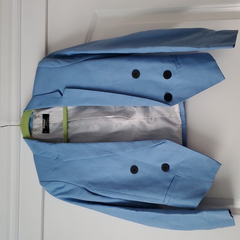 Mango Light Blue Double-Breasted Cropped Blazer